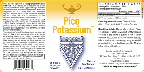 Pico Potassium - Roztok draslíka | Piko-ionový tekutý draslík Dr. Deanovej - 480ml